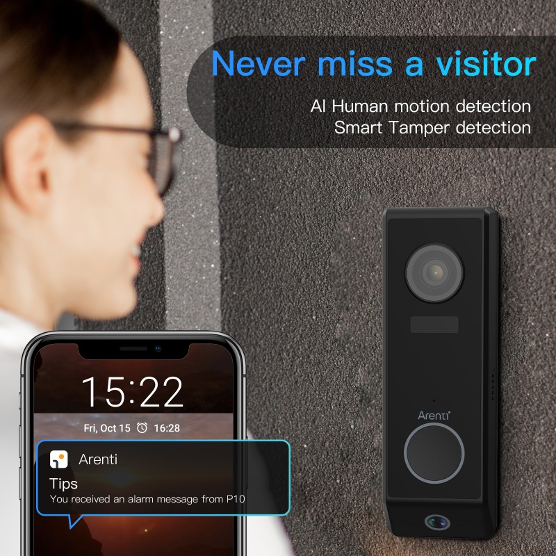 P10 pametni brezžični video zvonec z dvojno 2K Ultra HD kamero