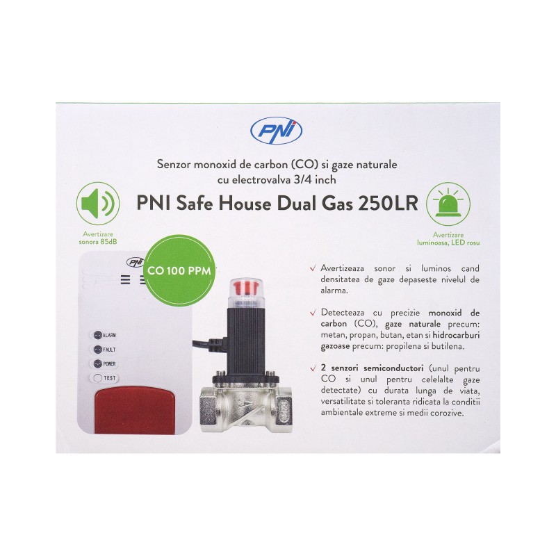 Komplet plinskega senzorja in elektromagnetnega ventila PNI Safe House Dual Gas 250LR