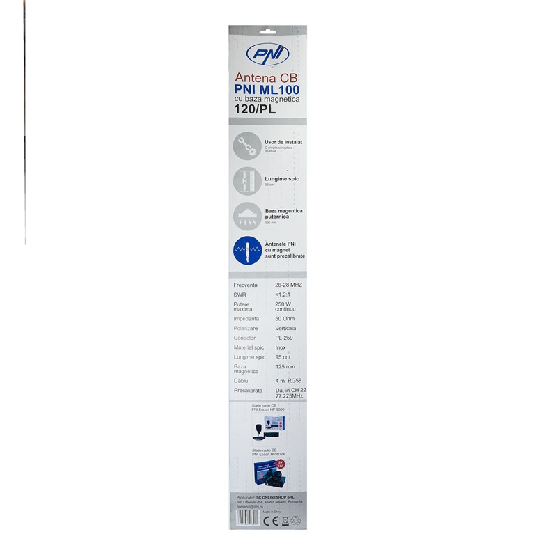 Antena CB PNI ML100, dolžina 100 cm, 26-30MHz, 250 W, magnet 125 mm