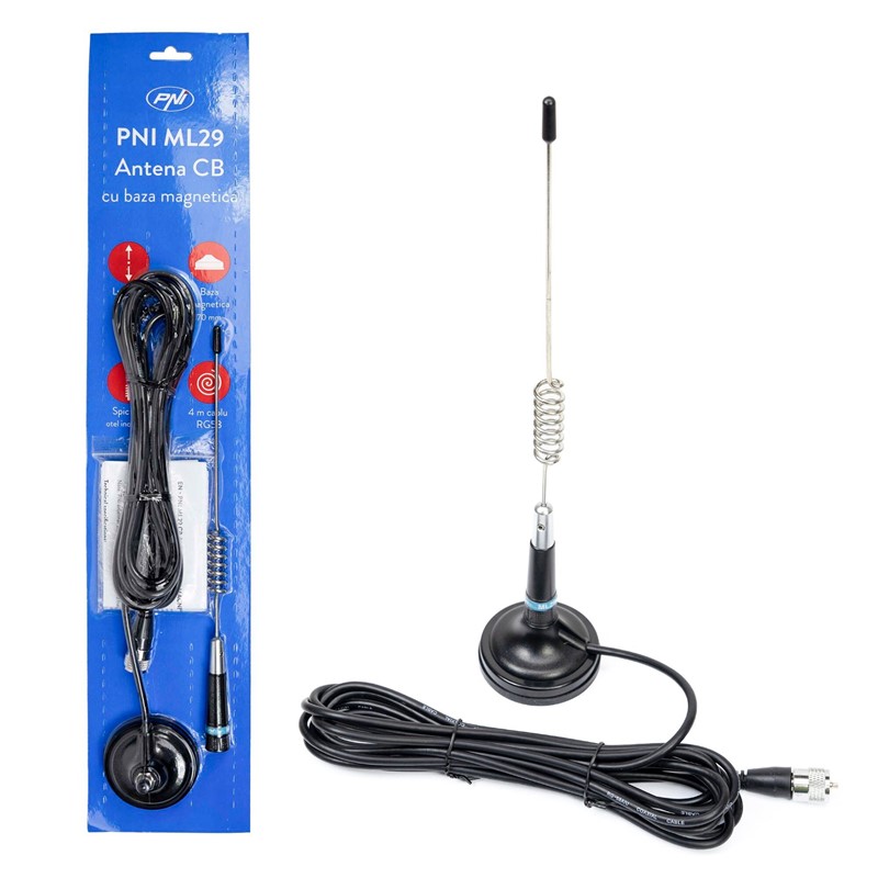 CB antena PNI ML29 dolžine 34 cm, z magnetom premera 70 mm in kablom RG58