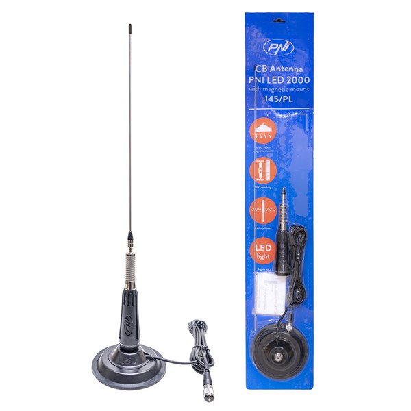 CB antena PNI LED 2000 90 cm, z magnetno bazo 145 mm, 26-28 MHz, 500 Watt, sveti med prenosom