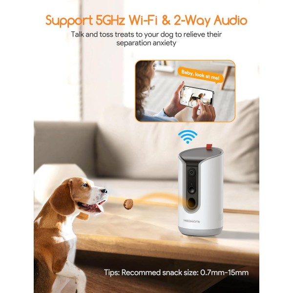 Petcam1T Kamera za priboljške za pse z dvopasovnim Wi-Fi-jem 2,4 in 5,8 GHz