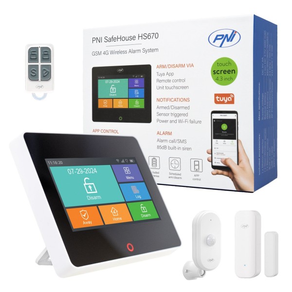 Brezžični alarmni sistem SafeHouse HS670 WiFi GSM 4G, barvni zaslon na dotik, Tuya Smart.