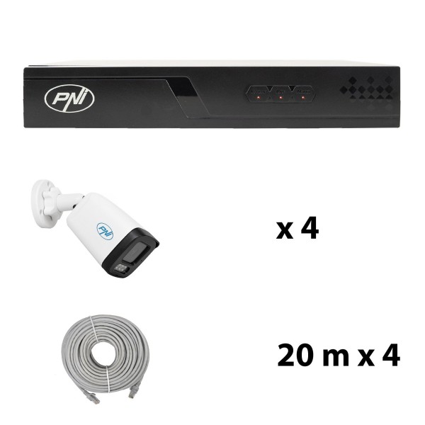 PNI Videonadzorni paket IP710/4xPNI IP515J 5MP kamere in 4xUTP CAT6 kabla 20m