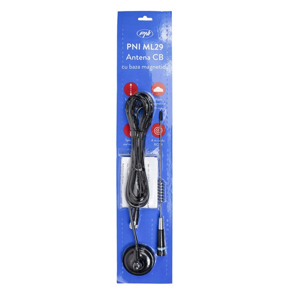 CB antena PNI ML29 dolžine 34 cm, z magnetom premera 70 mm in kablom RG58